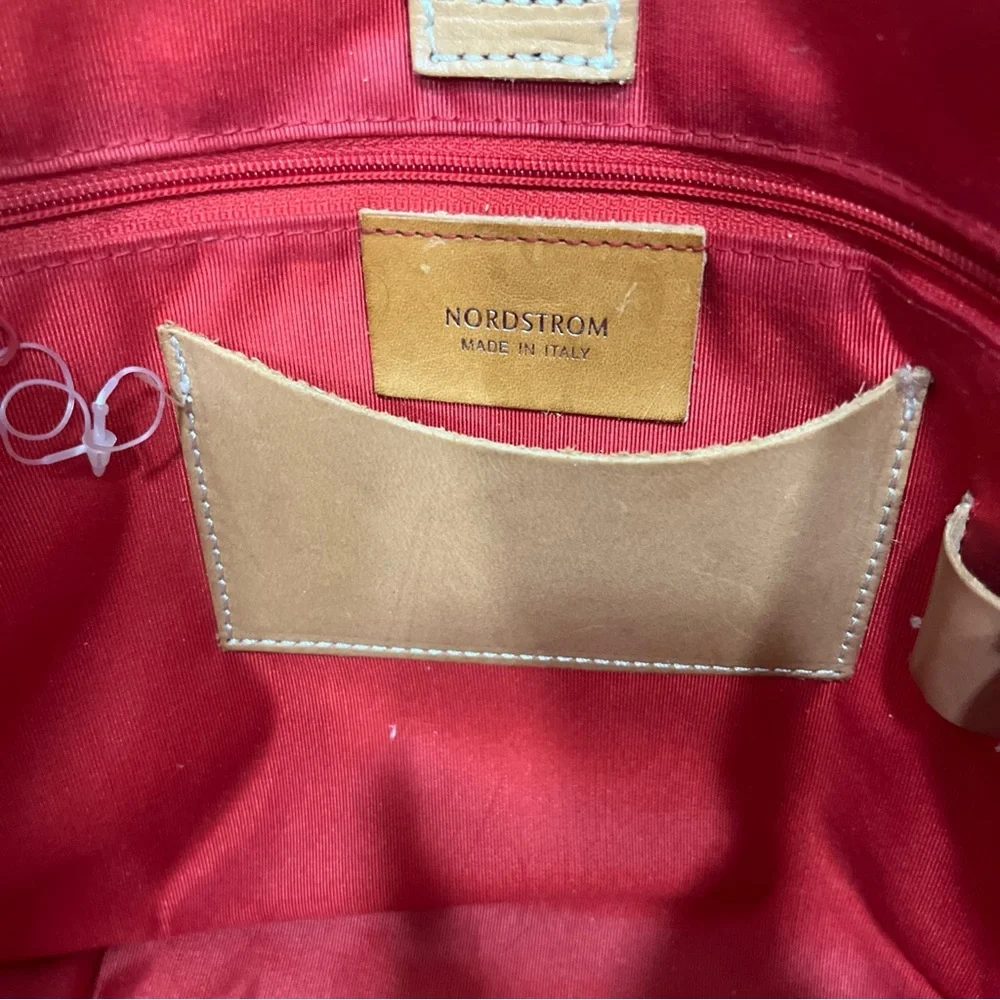 Nordstrom Tote‎ Bag Womens Medium Pink Orange  Woven Made In Italy Leather Trim